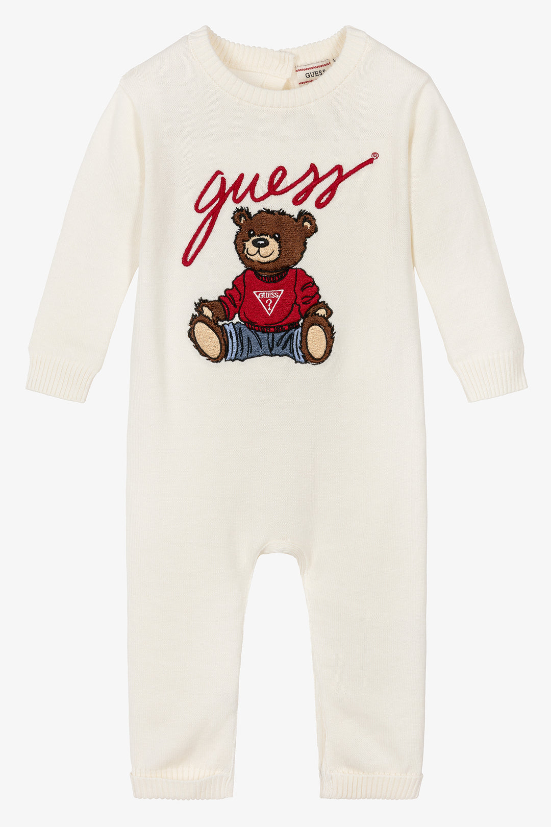 GUESS® Kids "Sebbie" Ivory Knitted Teddy Bear Romper | Millie and John
