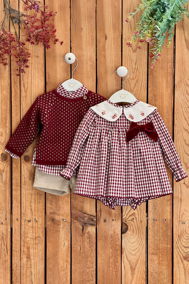 "Lenny" Burgundy Jumper, Gingham Shirt & Shorts