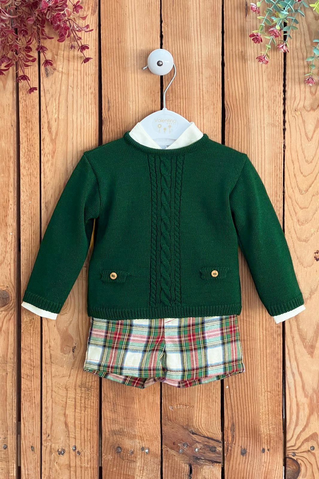 "Albert" Forest Green Jumper, Shirt & Tartan Shorts