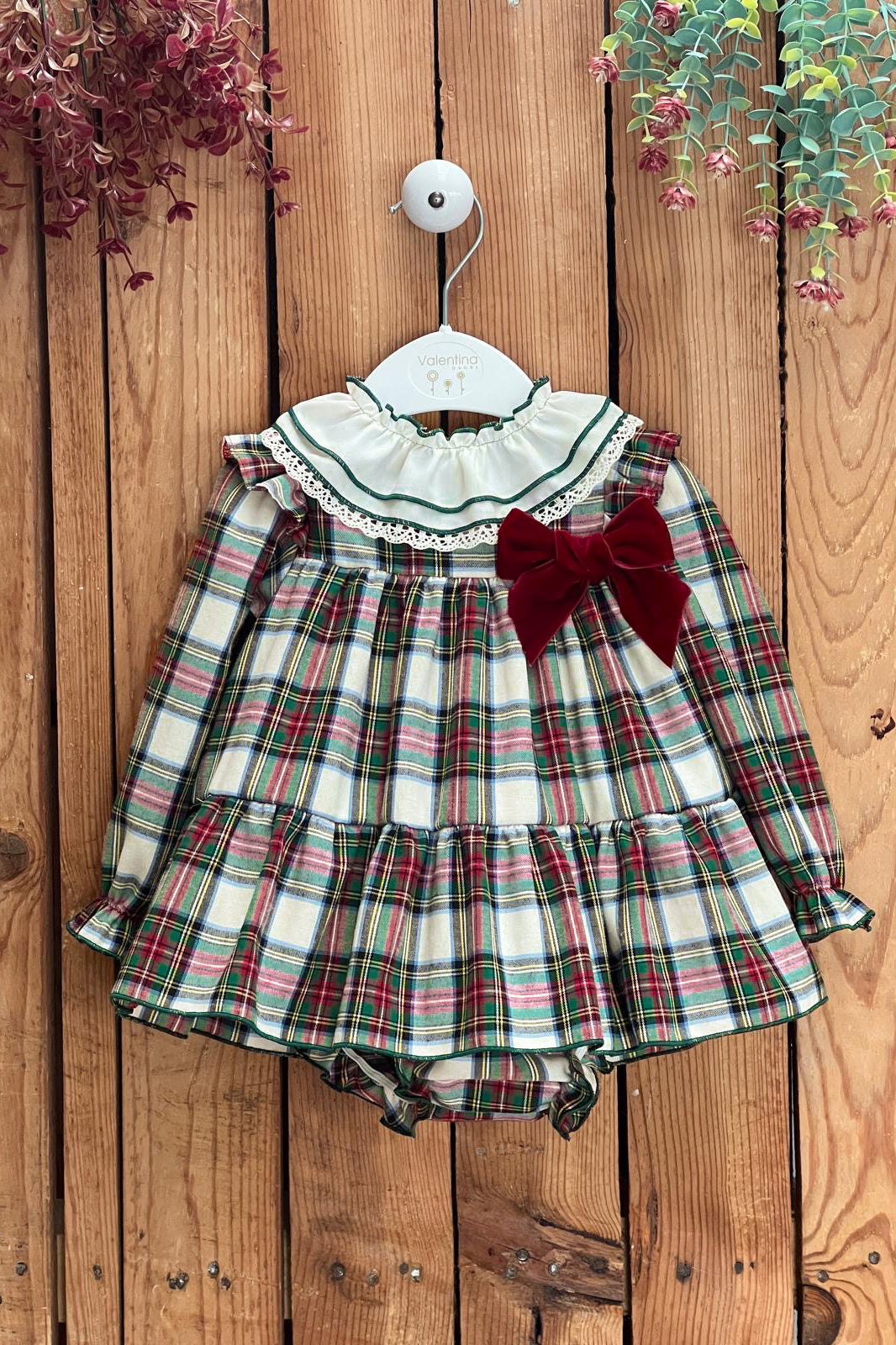 "Emilia" Forest Green Tartan Dress & Bloomers