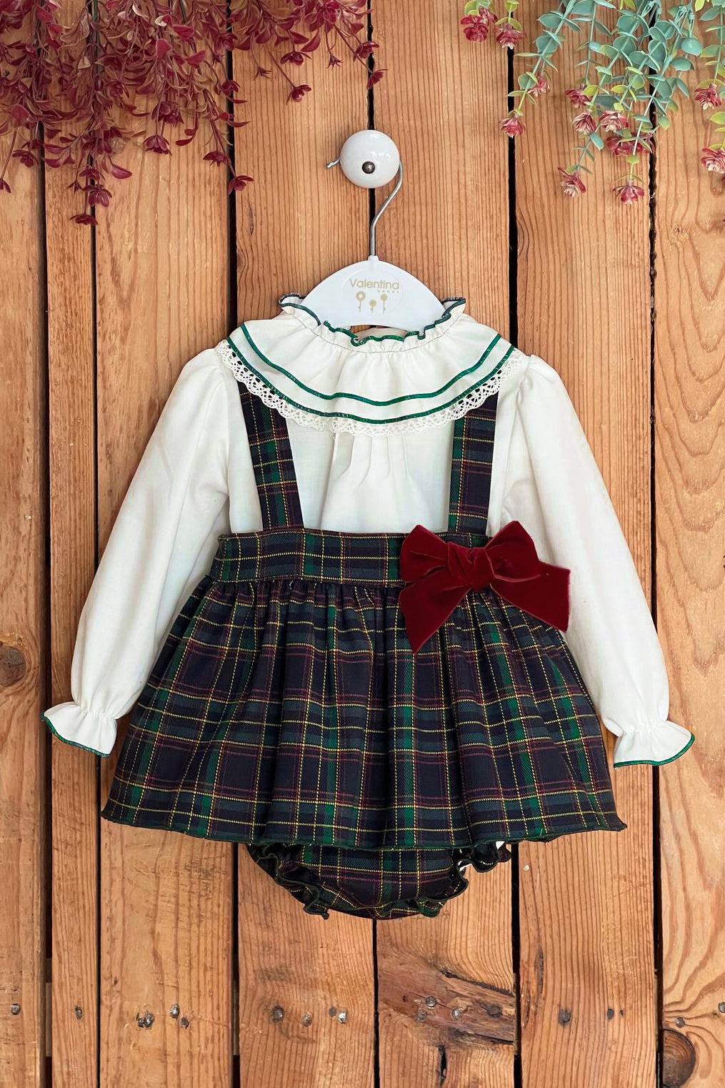 "Nova" Bottle Green Tartan 3-Piece Dress Set