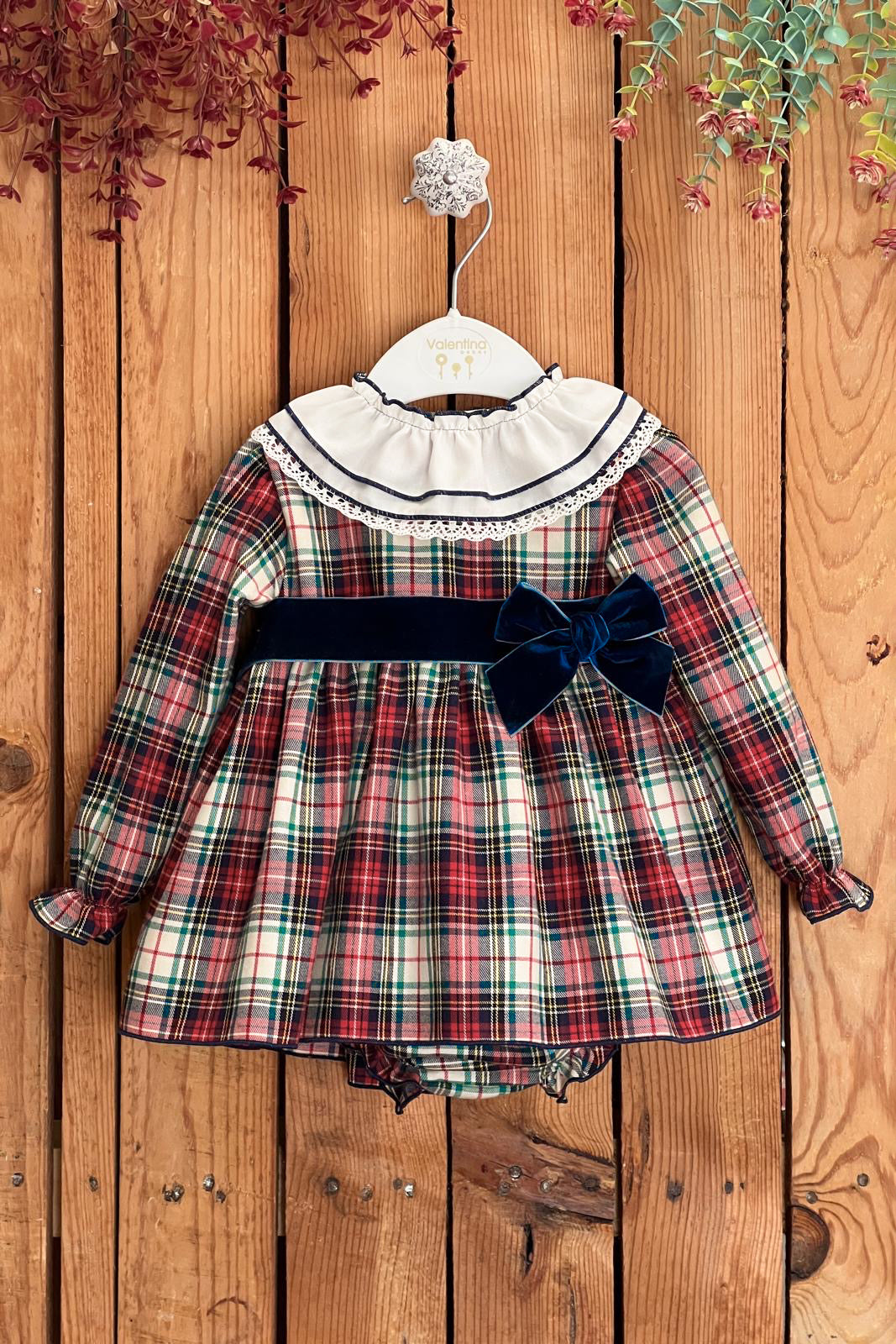 "Robyn" Red & Stone Tartan Dress & Bloomers