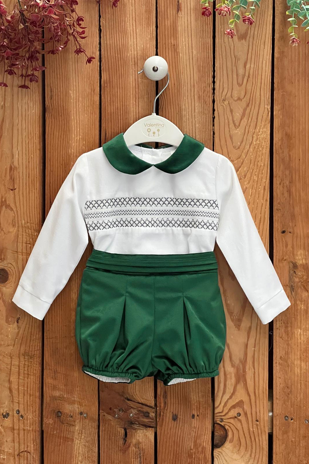 "Billy" Emerald Green Smocked Shirt & Velvet Jam Pants
