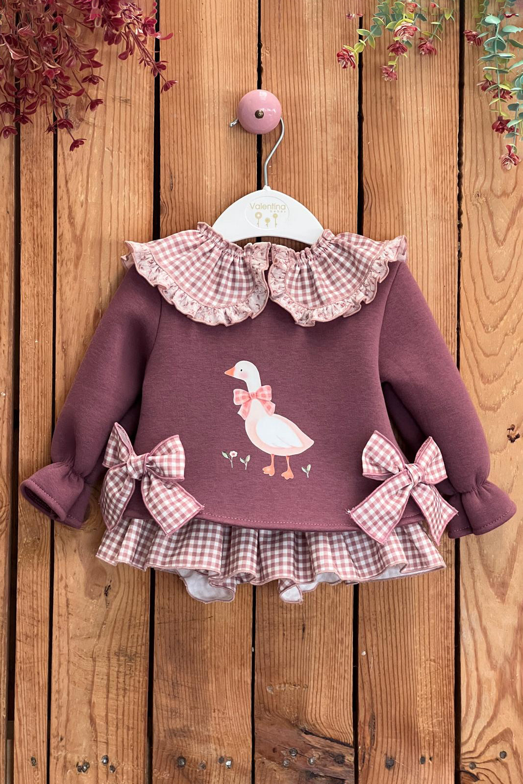 "Lilah" Plum Goose Sweatshirt & Gingham Skort