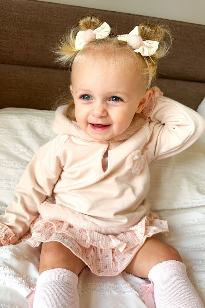 Deolinda "Mikayla" Peach Faux Fur Hoodie & Bloomers | Millie and John