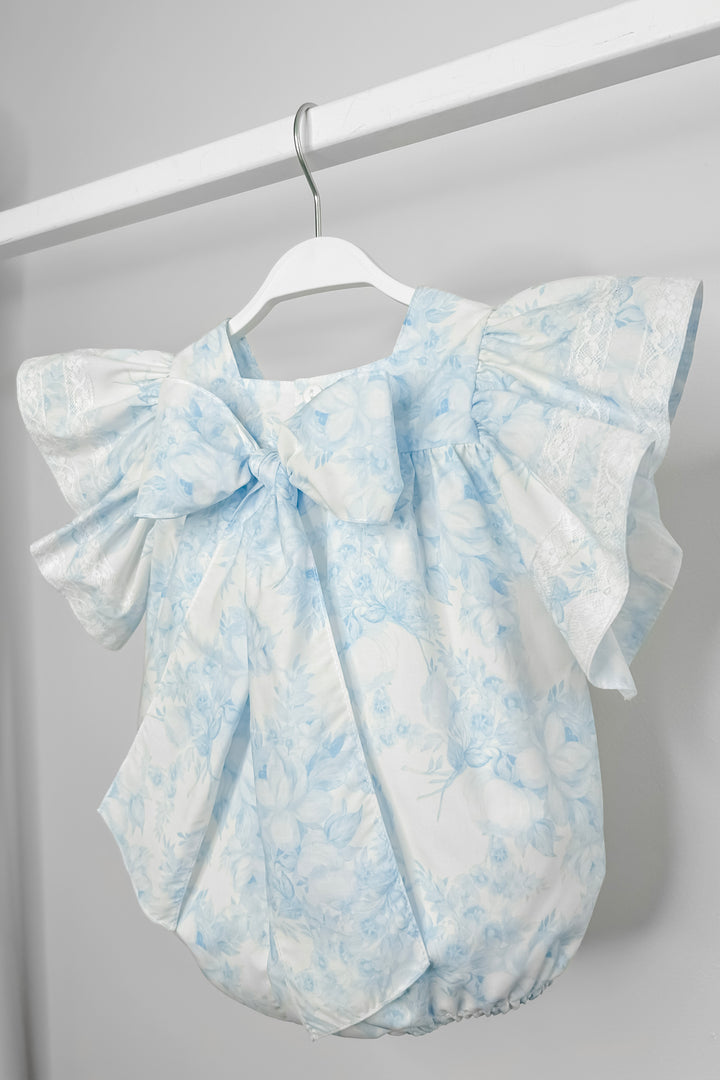 Puro Mimo "Alana" Blue Floral Butterfly Sleeve Romper | Millie and John