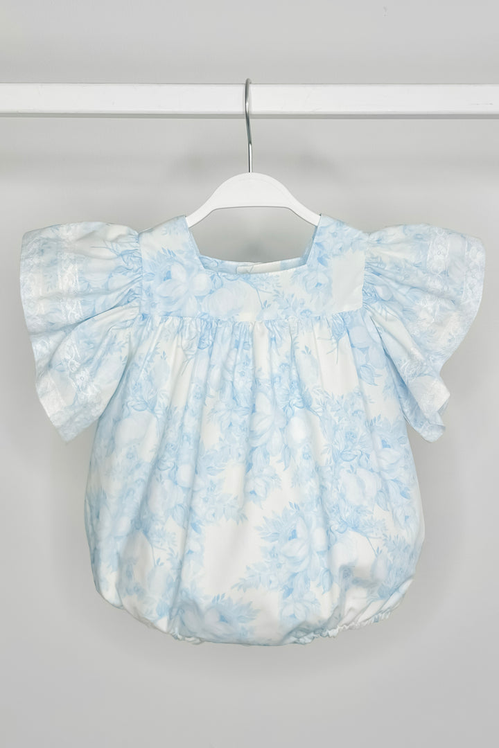 Puro Mimo "Alana" Blue Floral Butterfly Sleeve Romper | Millie and John