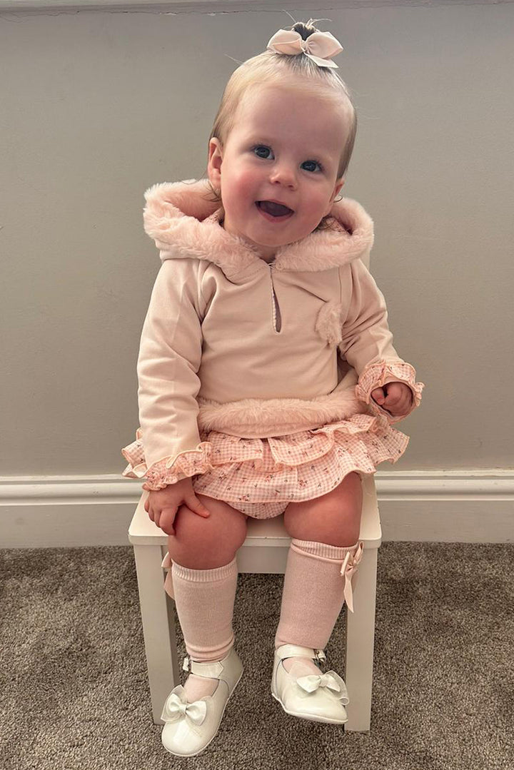 Deolinda "Mikayla" Peach Faux Fur Hoodie & Bloomers | Millie and John