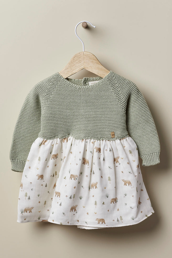 Wedoble "Joana" Sage Green Half Knit Bear Dress | Millie and John