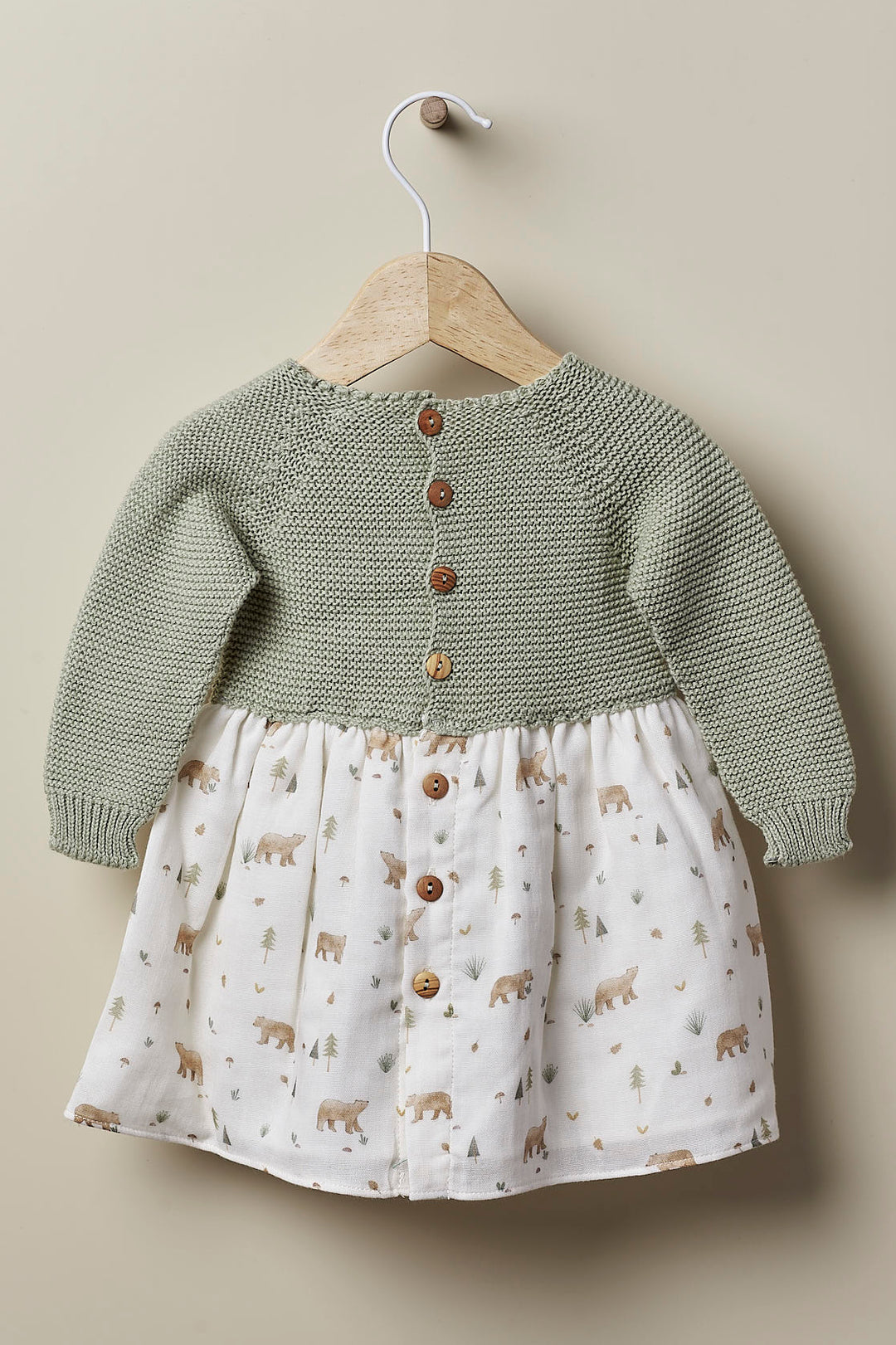 Wedoble "Joana" Sage Green Half Knit Bear Dress | Millie and John
