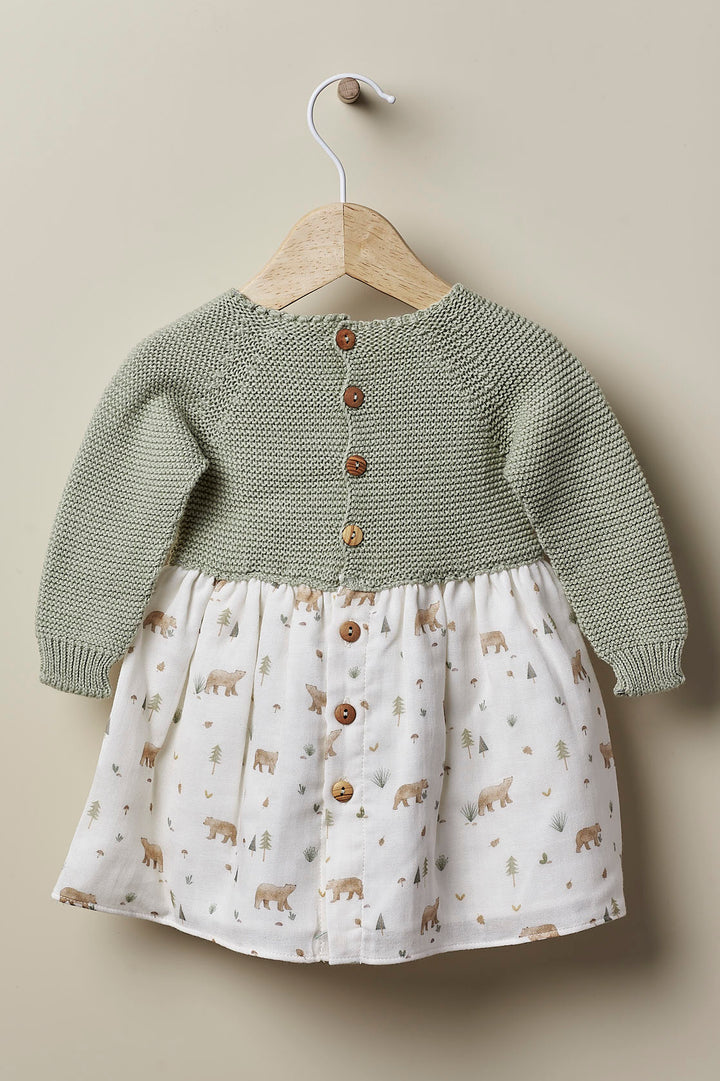 Wedoble "Joana" Sage Green Half Knit Bear Dress | Millie and John