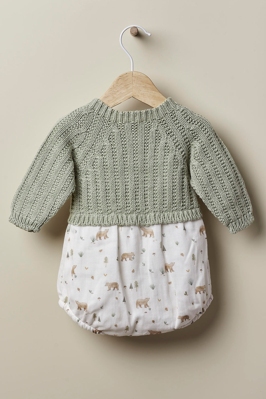 Wedoble "Celso" Sage Green Half Knit Bear Romper | Millie and John