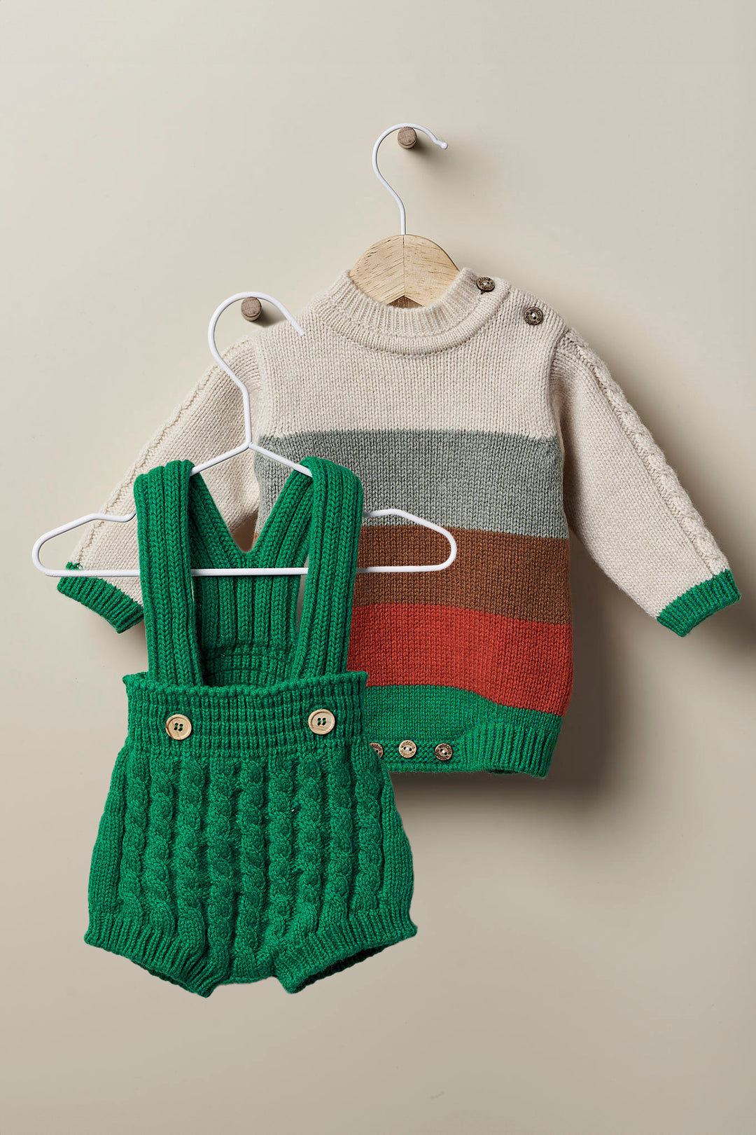 Wedoble "Pedro" Beige & Green Stripe Cashmere Knit Outfit | Millie and John