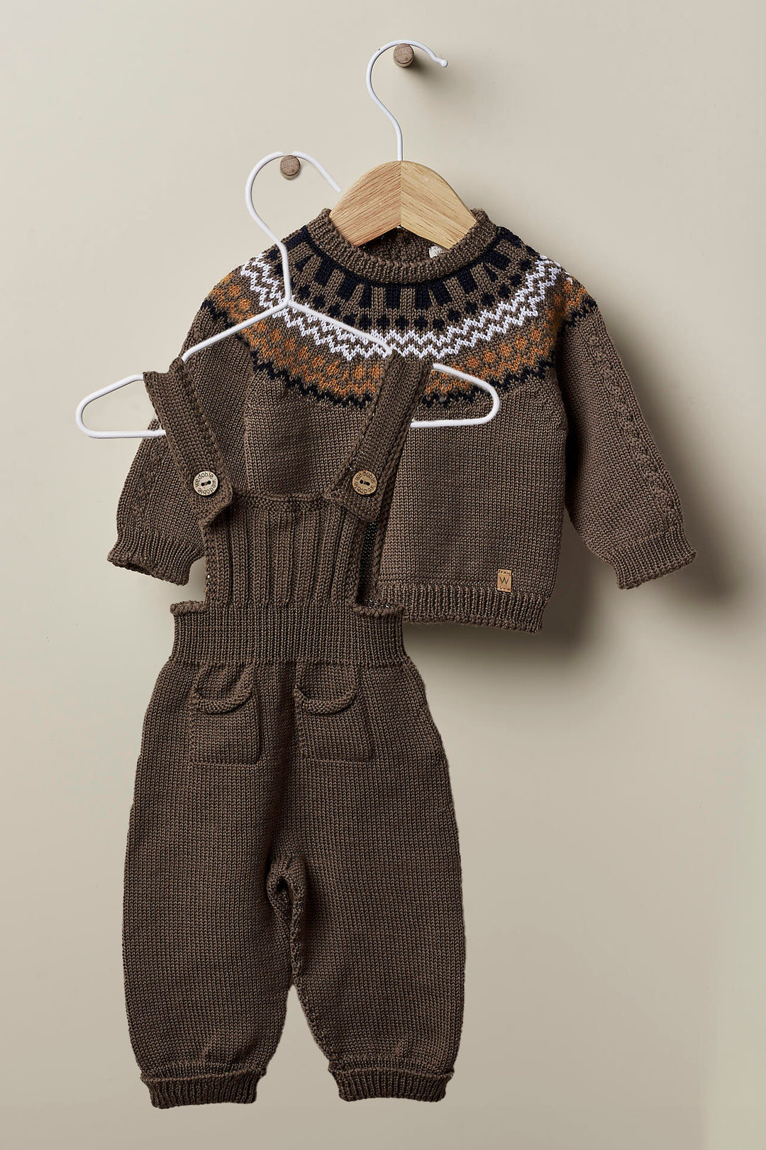 Wedoble "Tiago" Brown Merino Wool Knit Jumper & Dungarees | Millie and John