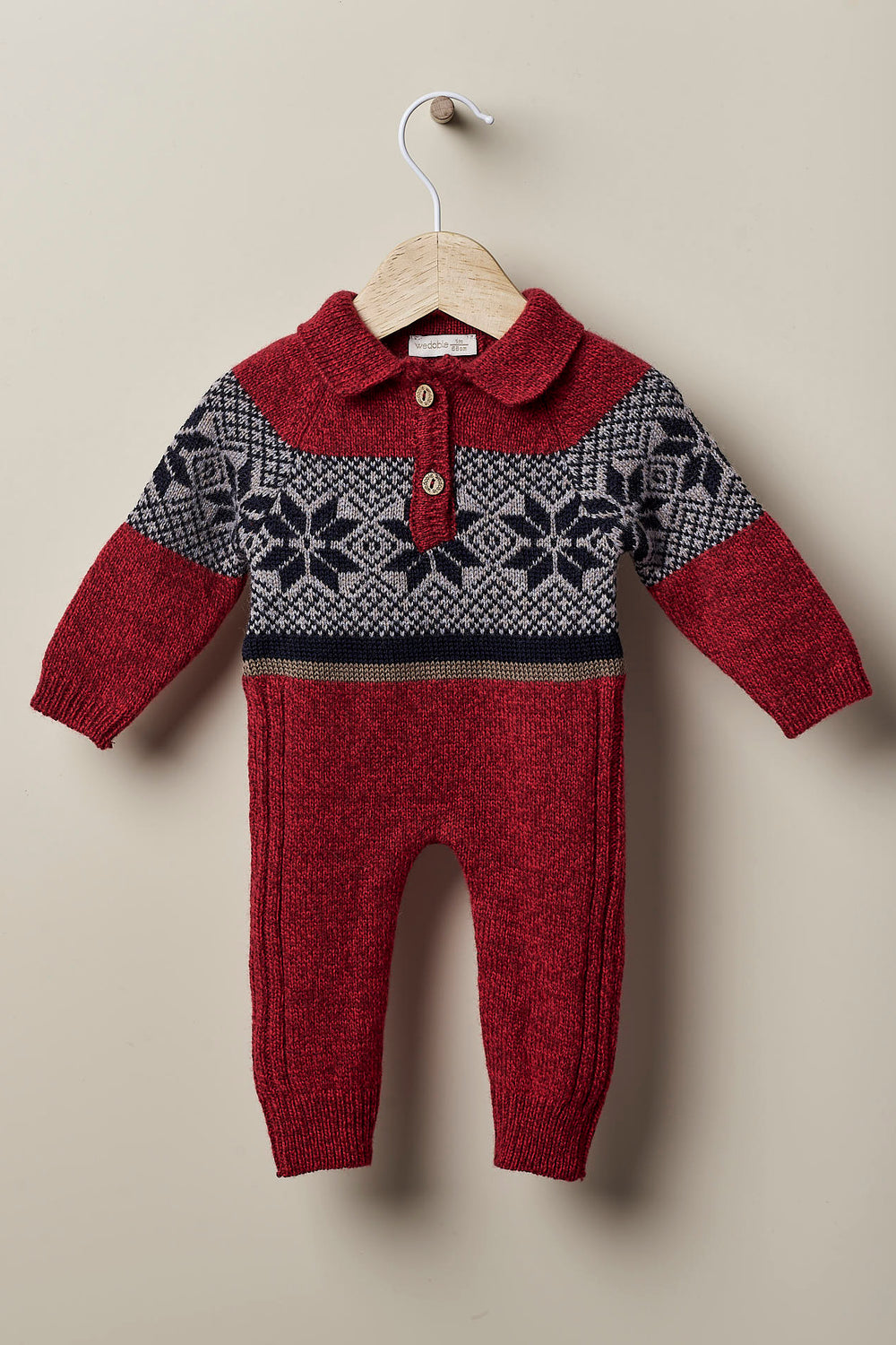 Wedoble "Rodrigo" Burgundy Fair Isle Knit Romper | Millie and John