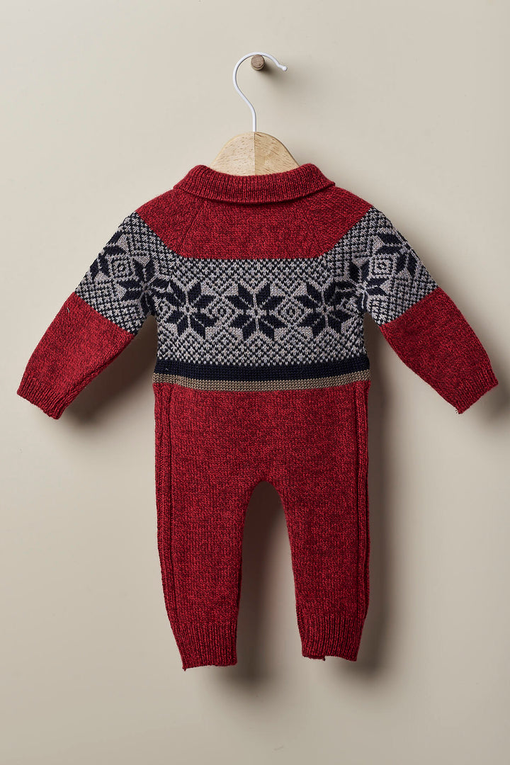 Wedoble "Rodrigo" Burgundy Fair Isle Knit Romper | Millie and John