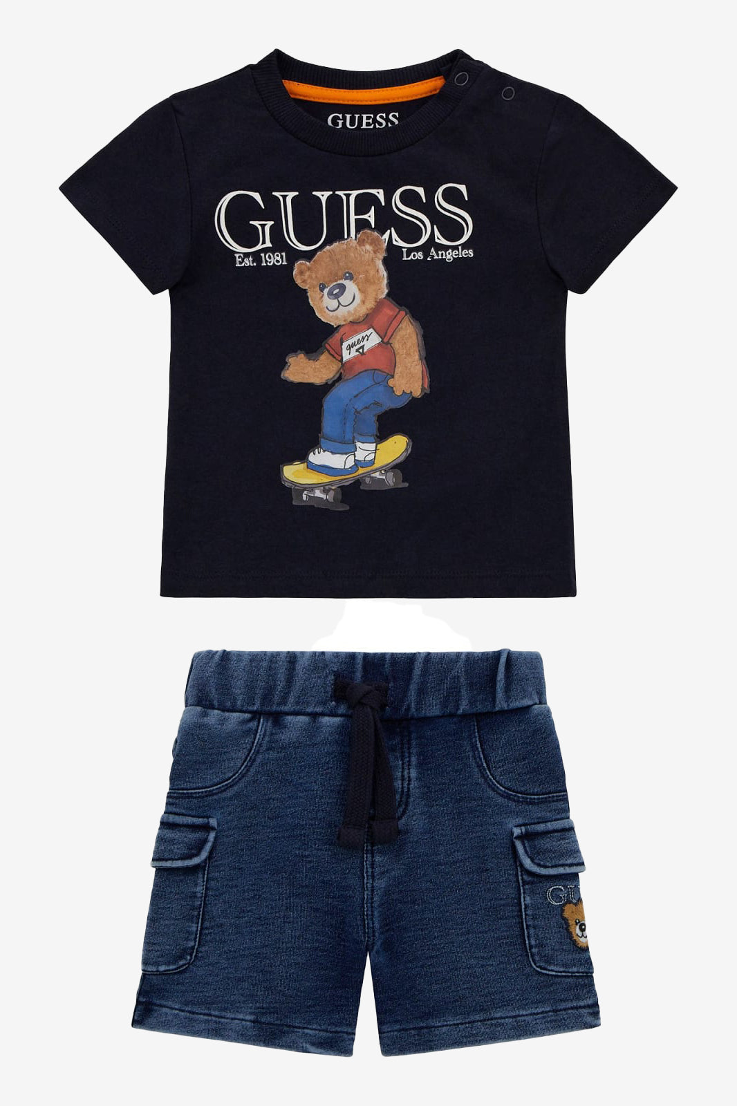 GUESS® Kids "Zac" Navy Skateboard Teddy T-Shirt & Shorts | Millie and John