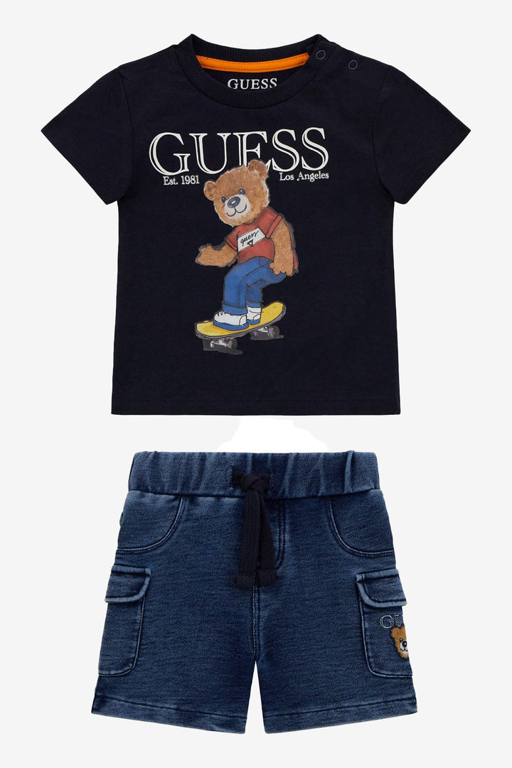 GUESS® Kids "Zac" Navy Skateboard Teddy T-Shirt & Shorts | Millie and John