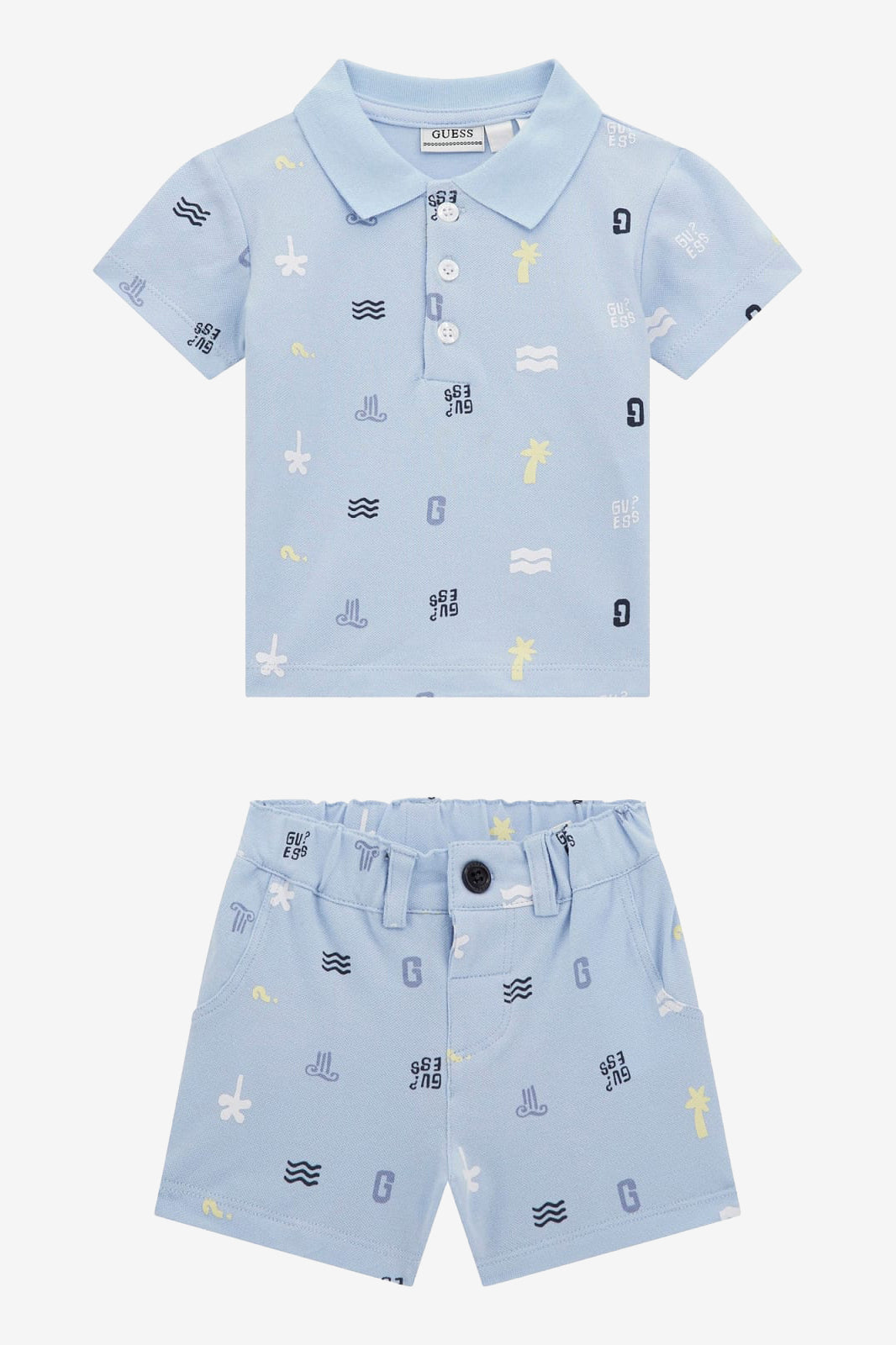 GUESS® Kids "Seb" Blue Summer Print Polo Shirt & Shorts | Millie and John