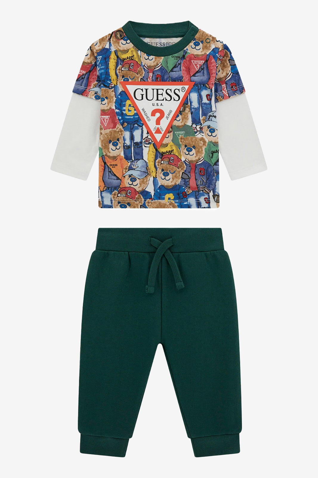 GUESS® Kids "Theodore" Blue & Green All Over Bear Top & Joggers | Millie and John