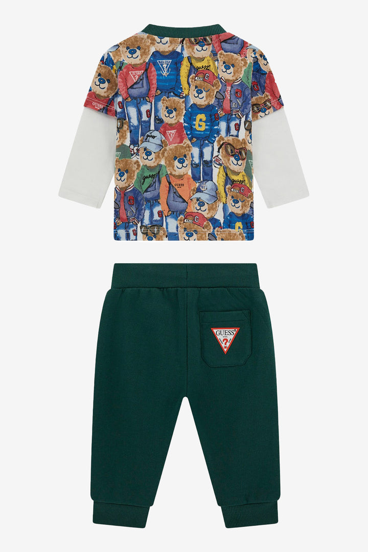 GUESS® Kids "Theodore" Blue & Green All Over Bear Top & Joggers | Millie and John