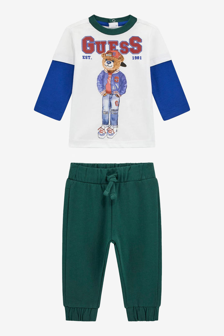 GUESS® Kids "Freddie" Blue & Green Bear Top & Joggers | Millie and John