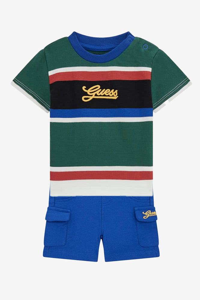 GUESS® Kids "Archie" Blue & Green Striped T-Shirt & Shorts | Millie and John