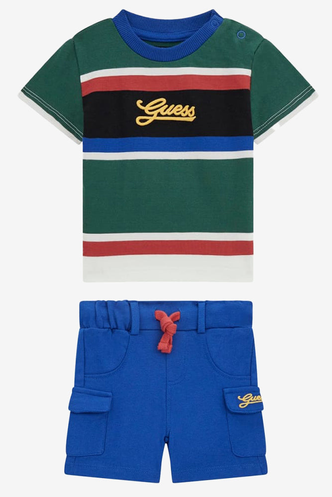 GUESS® Kids "Archie" Blue & Green Striped T-Shirt & Shorts | Millie and John