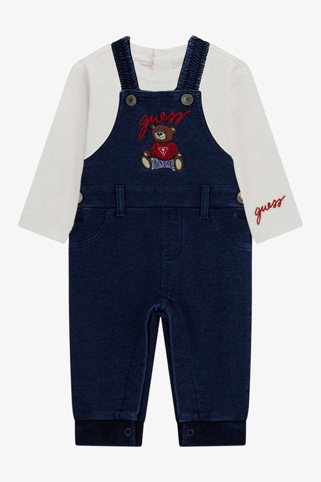 GUESS® Kids "Teddy" Navy Teddy Bear Dungaree Set | Millie and John