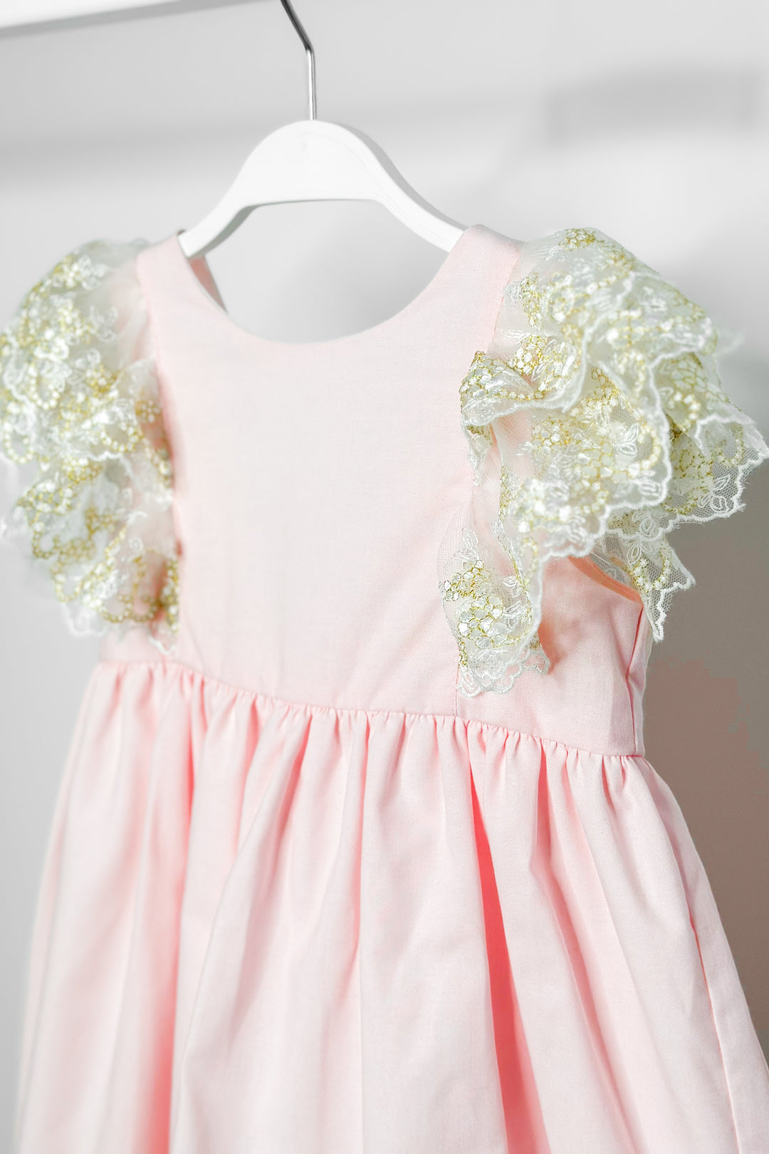 Fofettes "Haven" Pink Gold Lace Sleeve Dress | Millie and John
