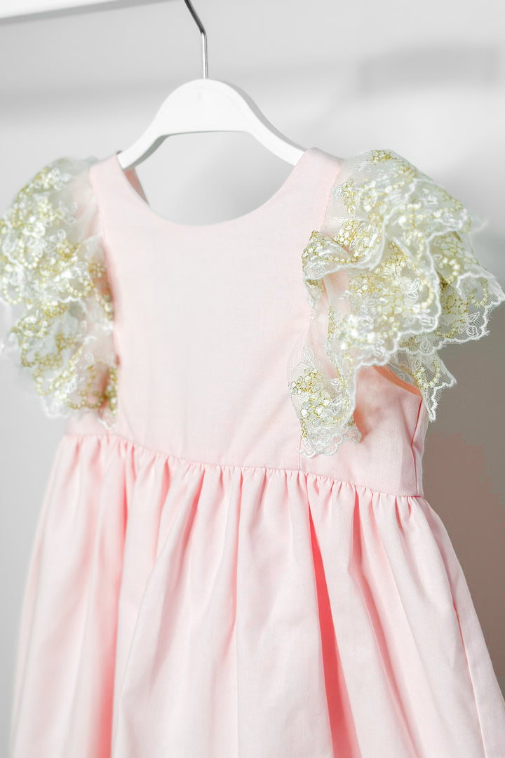 Fofettes "Haven" Pink Gold Lace Sleeve Dress | Millie and John