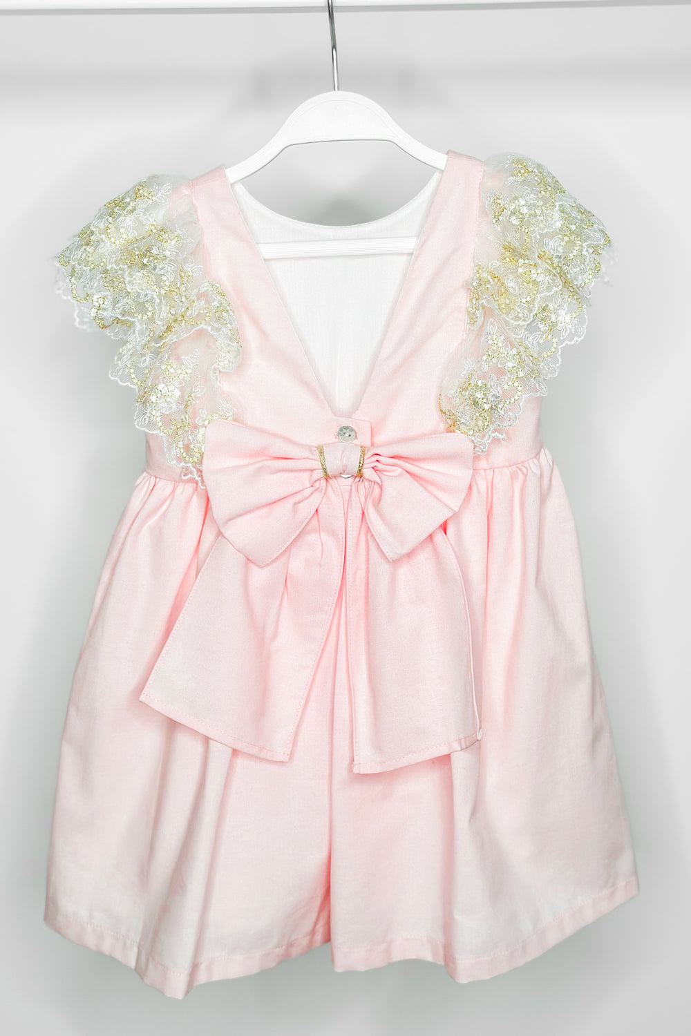 Fofettes "Haven" Pink Gold Lace Sleeve Dress | Millie and John