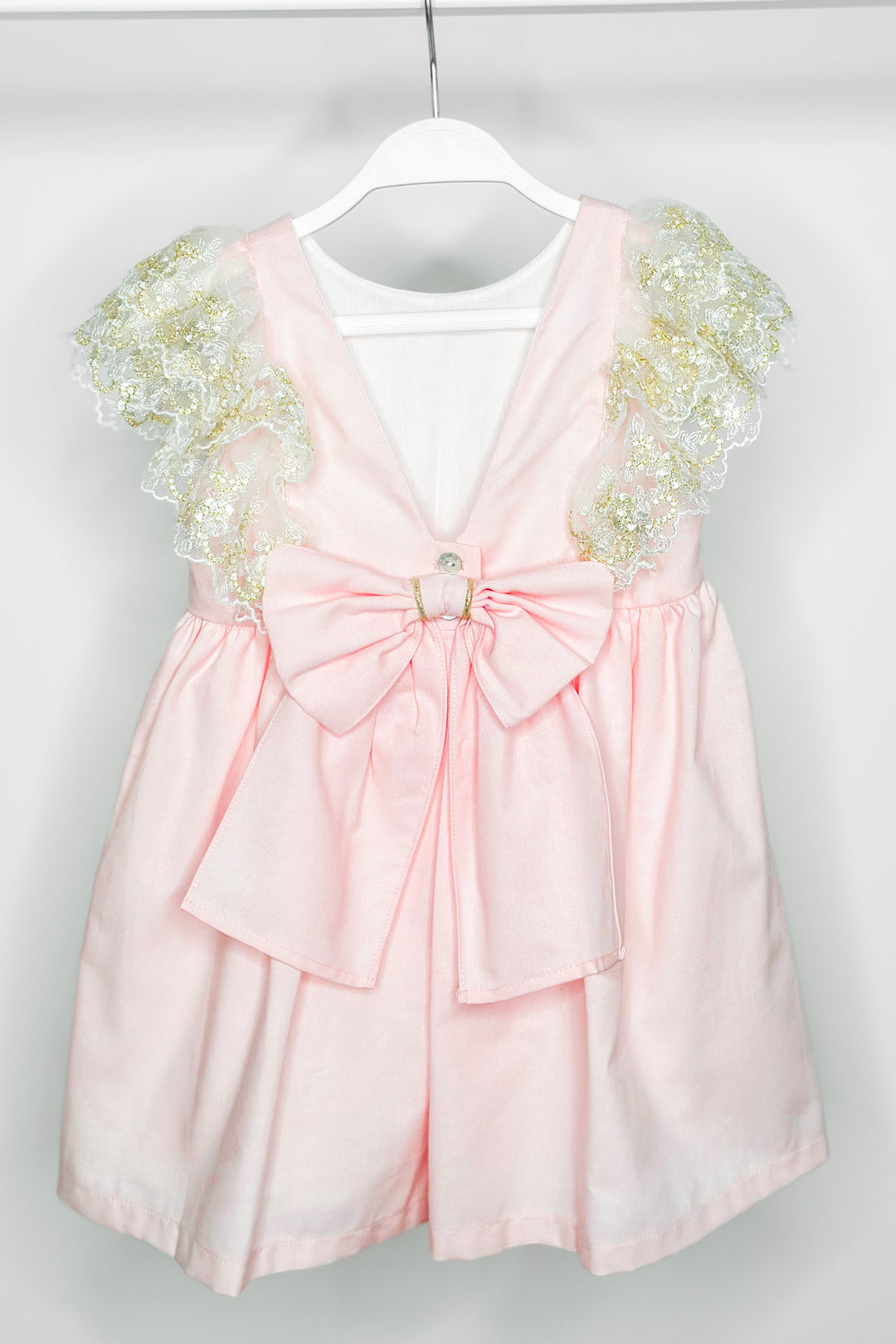 Fofettes "Haven" Pink Gold Lace Sleeve Dress | Millie and John