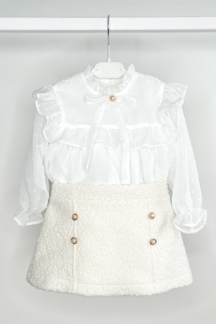 Puro Mimo "Blaire" Blouse & Ivory Bouclé Skirt | Millie and John