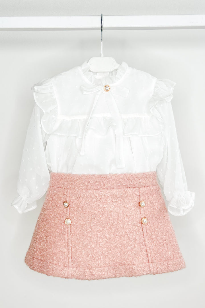 Puro Mimo "Blaire" Blouse & Dusky Pink Bouclé Skirt | Millie and John