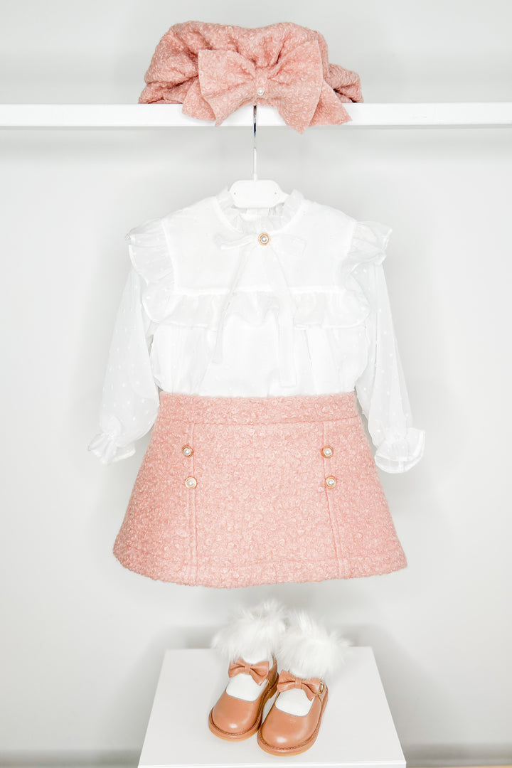 Puro Mimo "Blaire" Blouse & Dusky Pink Bouclé Skirt | Millie and John