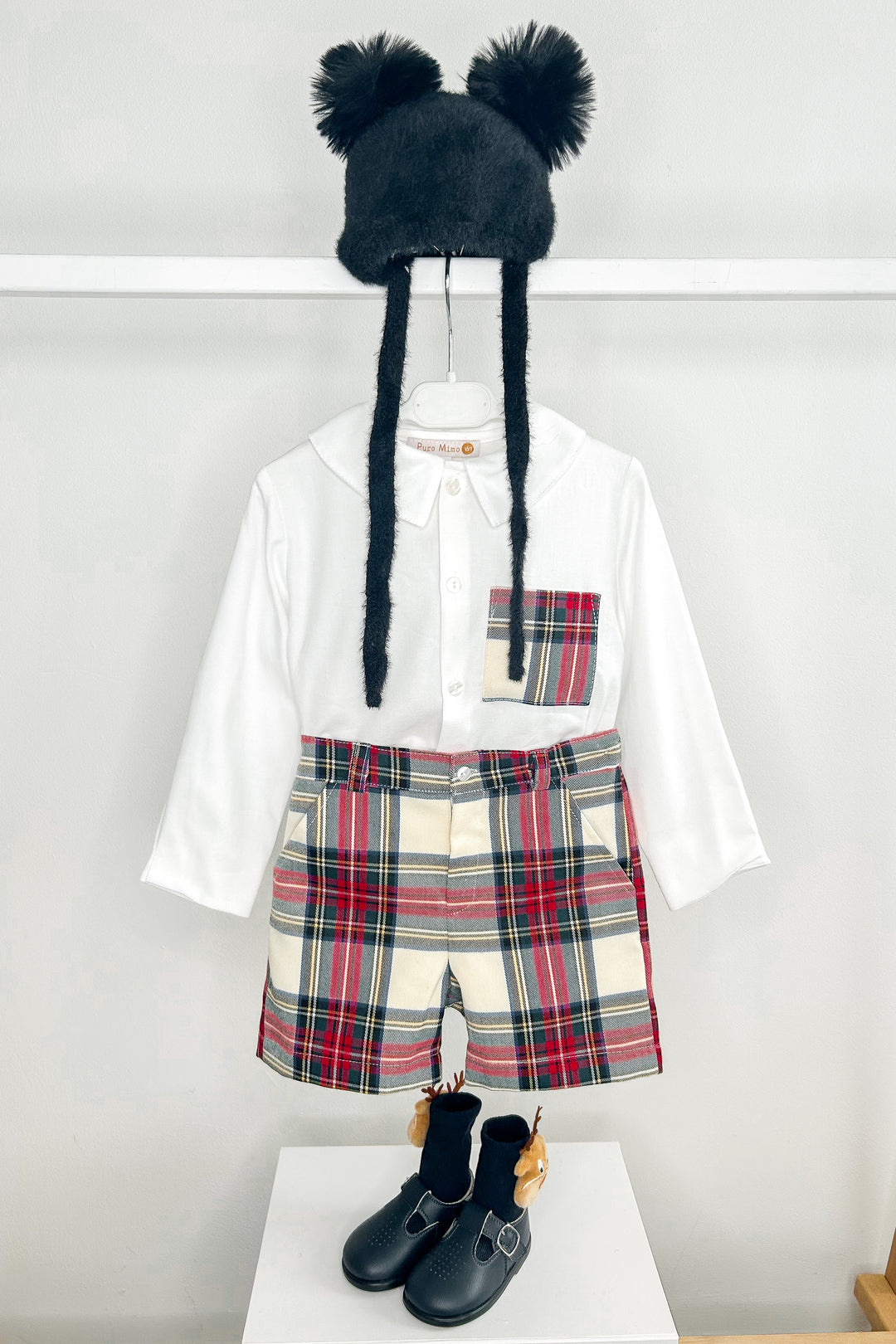 Puro Mimo "Luca" Red & Ivory Tartan Shirt & Shorts | Millie and John