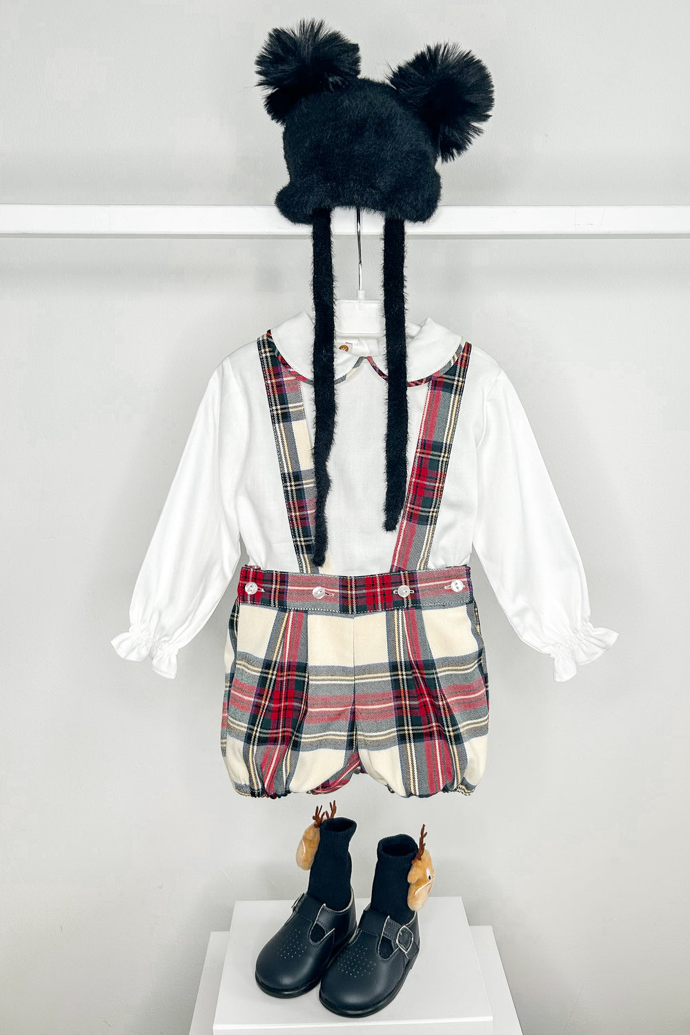 Puro Mimo "Sebastian" Red & Ivory Tartan Shirt & Jam Pants with Braces | Millie and John