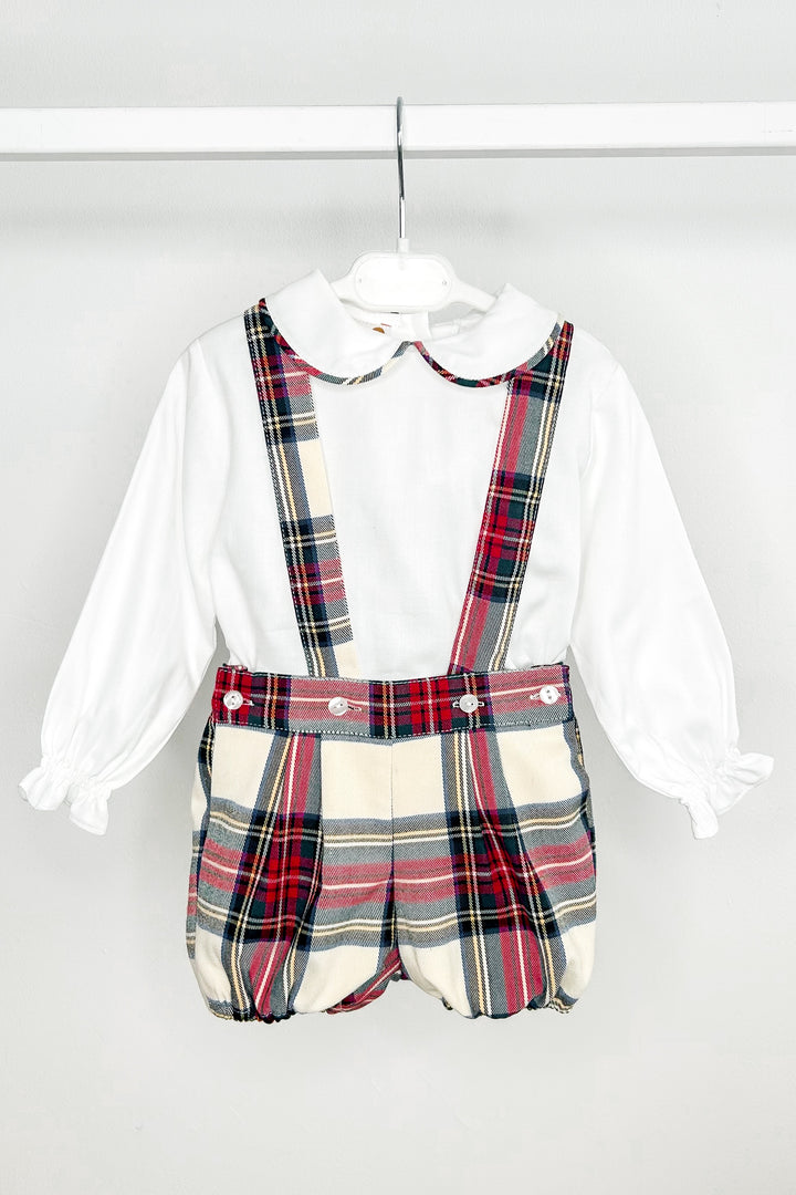 Puro Mimo "Sebastian" Red & Ivory Tartan Shirt & Jam Pants with Braces | Millie and John