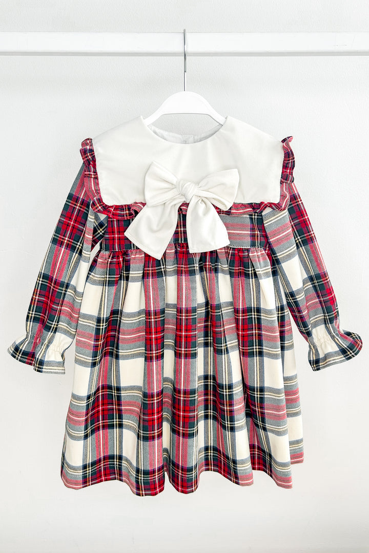Puro Mimo "Anastacia" Red & Ivory Tartan Velvet Dress | Millie and John
