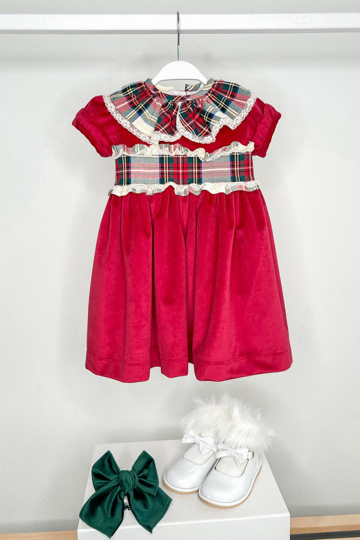 Puro Mimo "Clementine" Red Velvet Tartan Dress | Millie and John