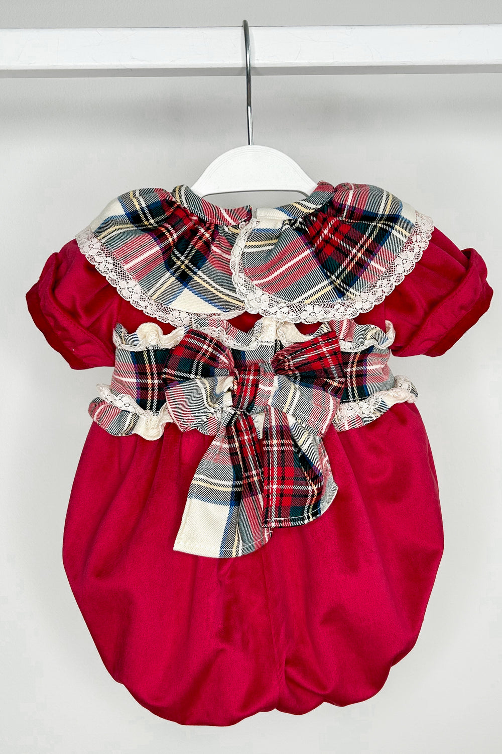 Puro Mimo "Farah" Red Velvet Tartan Romper | Millie and John