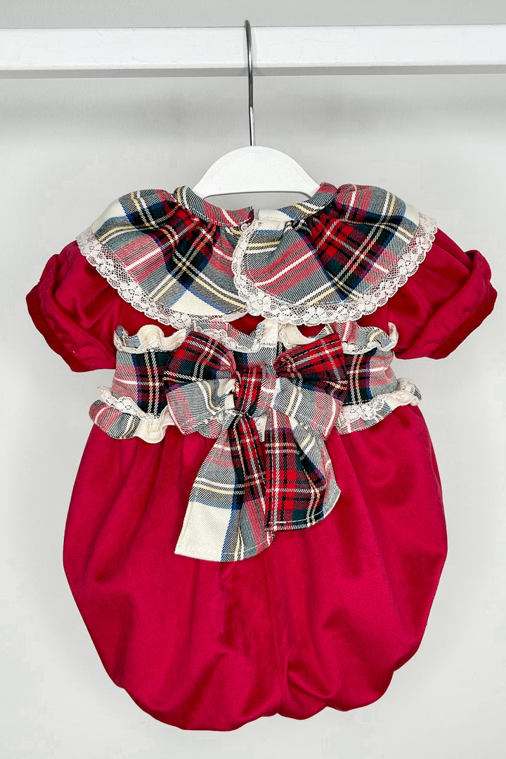 Puro Mimo "Farah" Red Velvet Tartan Romper | Millie and John