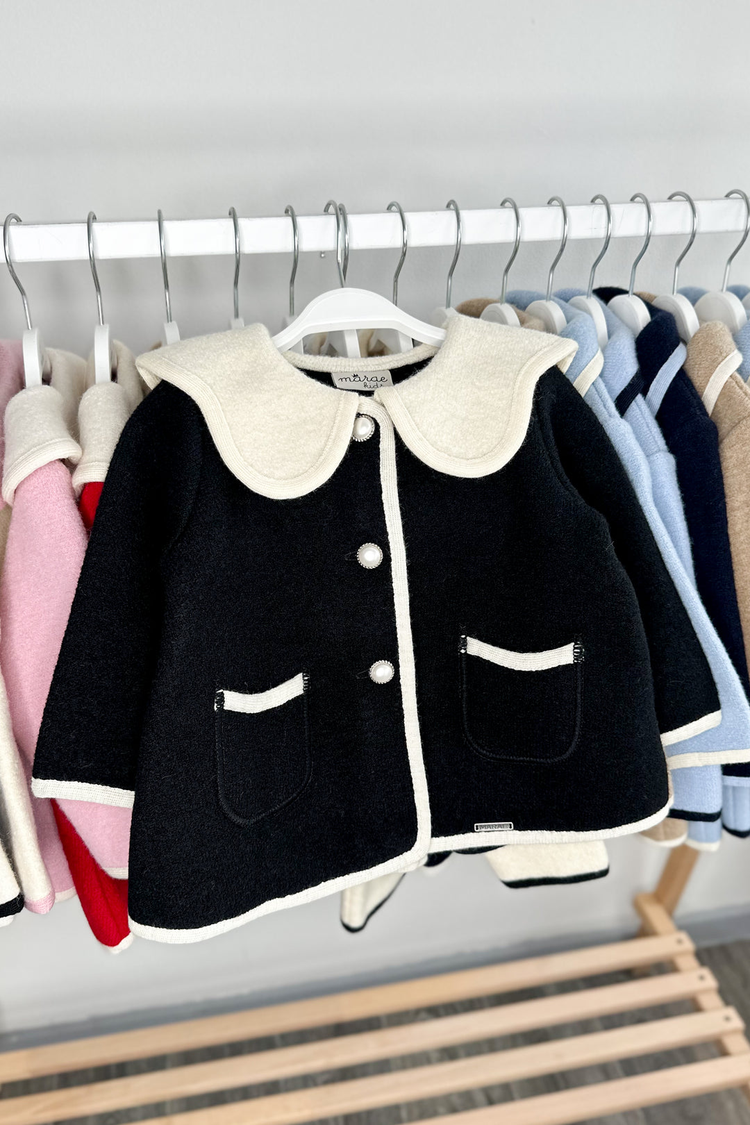MARAE Kids "Eleanor" Black & Ivory Merino Wool Coat | Millie and John