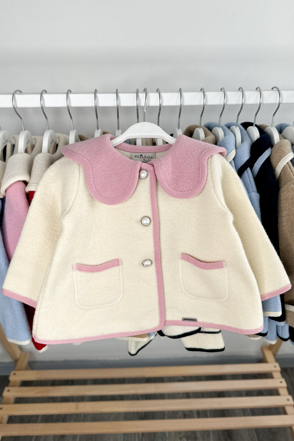 MARAE Kids "Eleanor" Ivory & Pink Merino Wool Coat | Millie and John