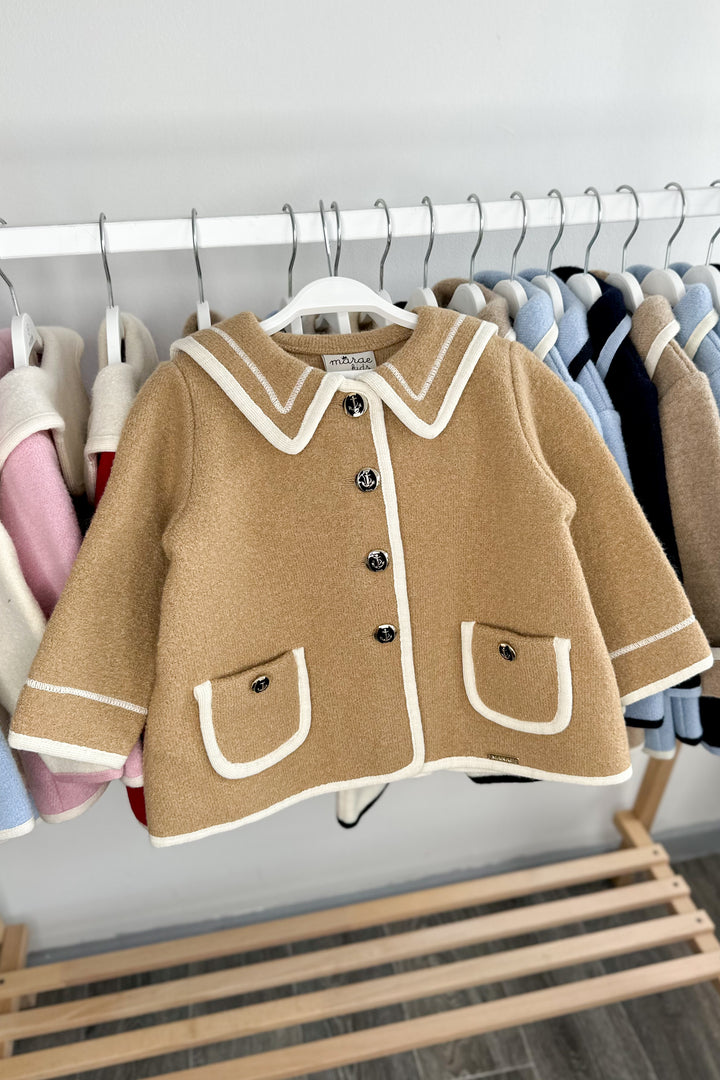 MARAE Kids "Artemis" Camel & Ivory Merino Wool Sailor Jacket | Millie and John