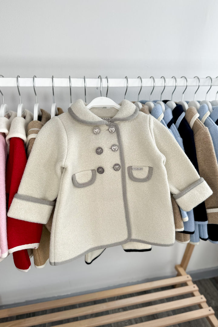 MARAE Kids "Charlotte" Ecru & Stone Merino Wool Coat | Millie and John