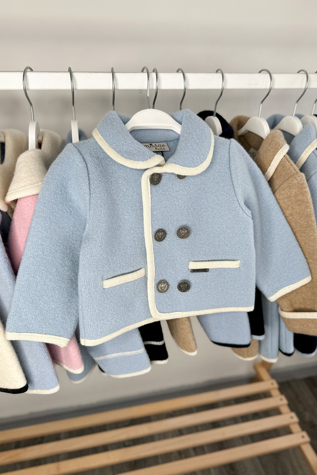 MARAE Kids "Charles" Light Blue & Ivory Merino Wool Jacket | Millie and John