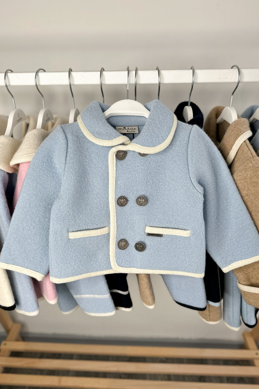 MARAE Kids "Charles" Light Blue & Ivory Merino Wool Jacket | Millie and John