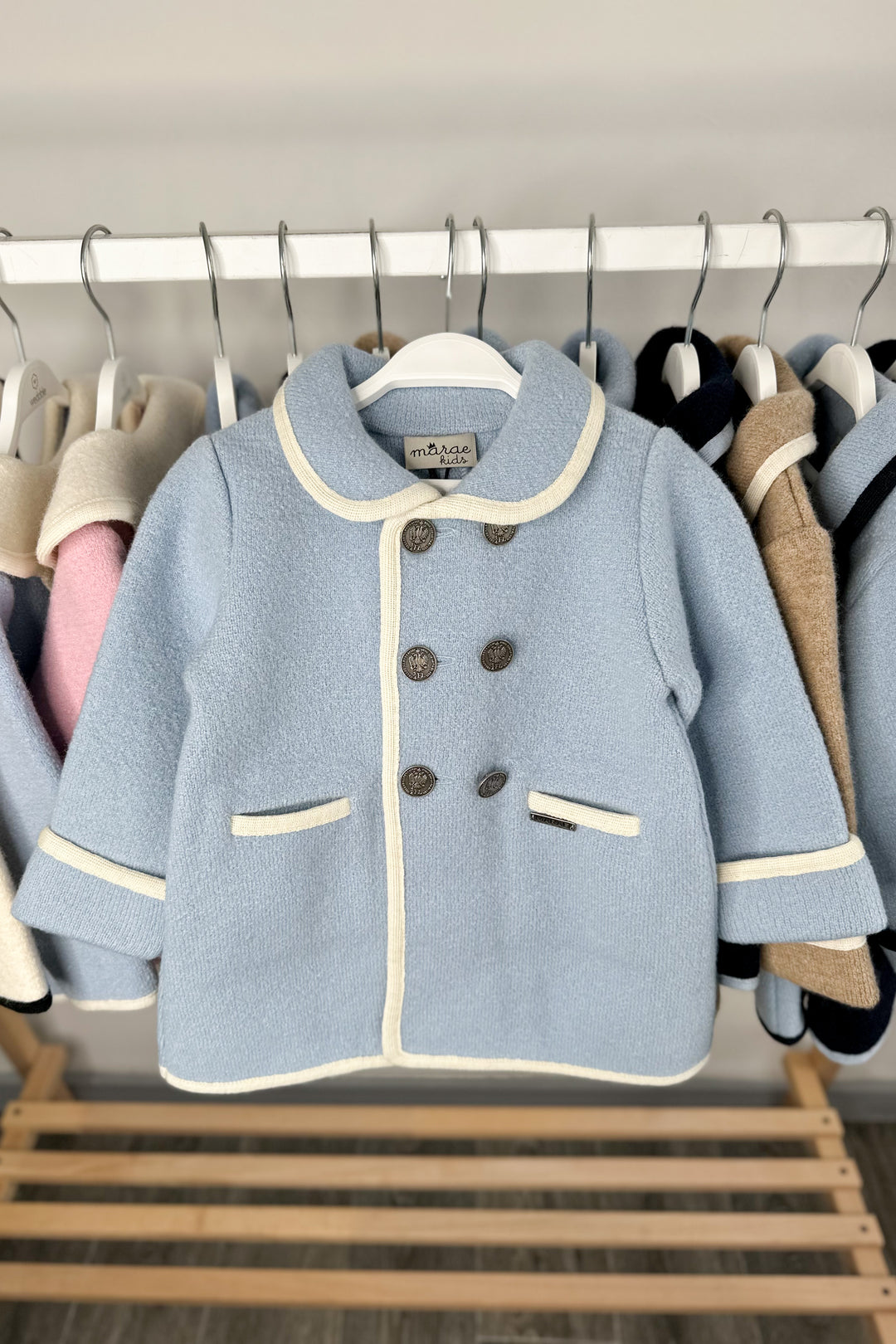 MARAE Kids "George" Light Blue & Ivory Merino Wool Coat | Millie and John